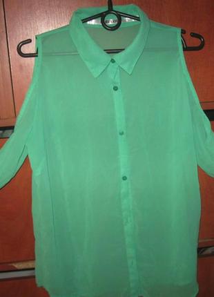 Блуза открытые плечи шифон яркая мята