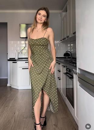 Сукня zara в горох міді, відкрита ніжка