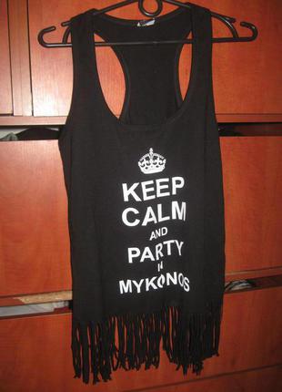 Майка принт бахрома черно-белая