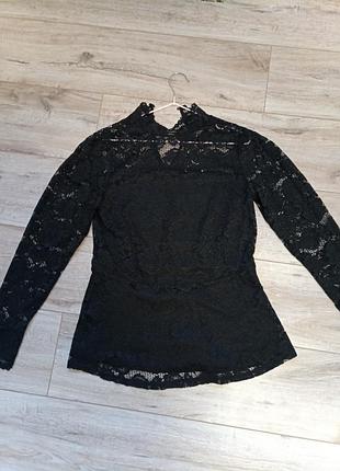 Блуза кофта топ мереживо чорна h＆m  l з рукавами, баскою,  на підкладі?