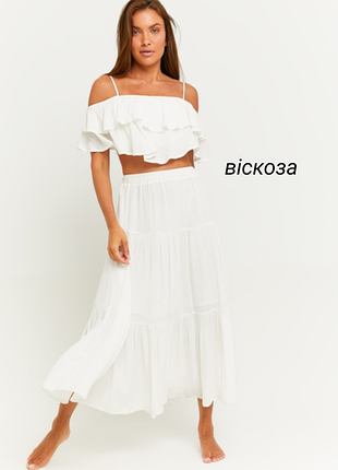 Літня довга ярусна спідниця з віскози пояс на гумці на підкладці