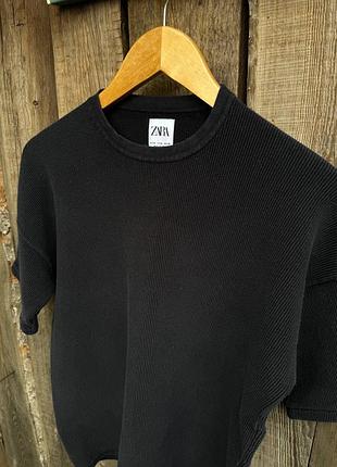 Zara мужская футболка свободная оверсайз плотная черная размер м