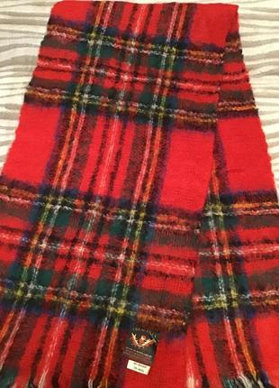 Шикарный большой шотландский красный мохеровый шарф в клетку