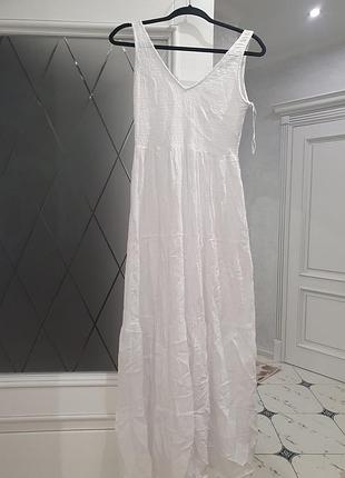 Стильный белый длинный сарафан хлопковый