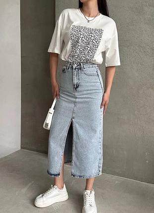 Джинсова спідниця міді