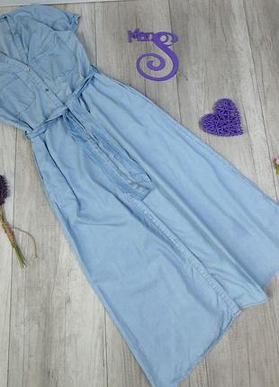 Женское длинное джинсовое платье рубашка sinsay с коротким рукавом голубое размер м
