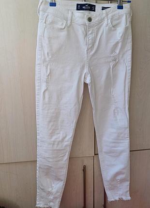 Джинсы женские белые, коттон, бордовые hollister, размер w27,l.