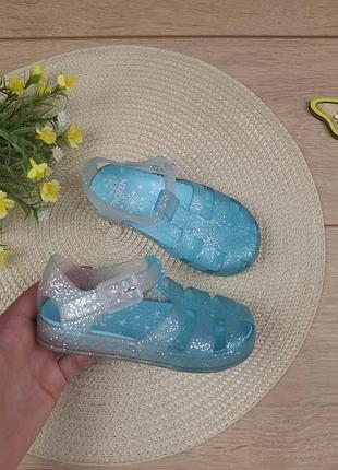 Дитячі гумові босоніжки 23 розмір крижане серце силіконові прозорі сандалі для дівчинки холодне