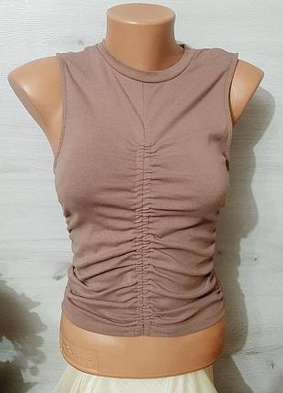 Бомбезный топ майка капучино драпировка zara хб коттон натуральный трендовый стильный удобный
