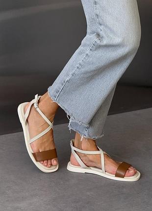 Натуральные кожаные босоножки на плоской подошве в двух цветах 🍒 11578