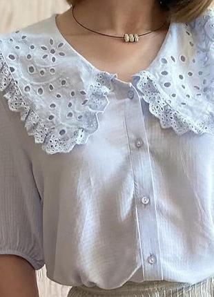 Ніжна сорочка блуза з красивим комірцем прошва