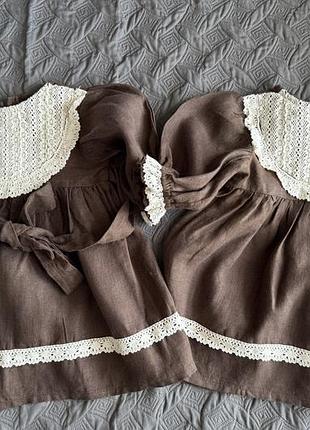 Платье льняное для фотосессии для двойни девочки