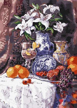 ✨ картина по номерам 🎨 натюрморт, фрукты 🎨 "белоснежные лилии" ©catrin bespaliuc идейка kho2934 40х50 см 🎨