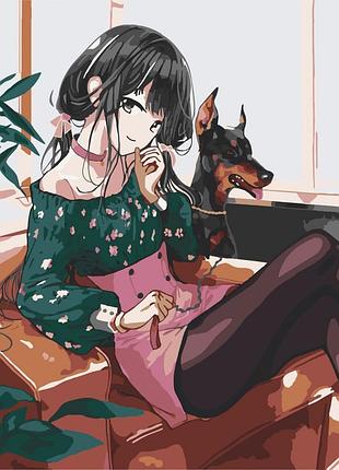 ✨ картина за номерами 🎨 аніме, тян, мультфільми 🎨 "дівчина з собакою" art craft 10327-ac 40х50 см 🎨
