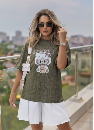 Модная футболка тай-дай labubu kitty туречковина | норма и батал