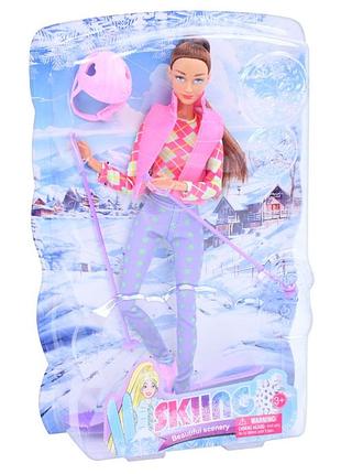 Детская кукла "лыжница" 8520(pink) розовый, шарнирная 29 см