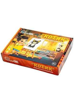 Деревянный пазл-раскраска а5 "котик" puz-22938 кисточка, краски, клейкая пленка