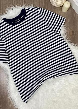 Футболка жіноча оверсайз у смужку h&m біло-синя 100% бавовна m нова з біркою