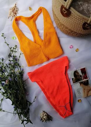 Раздельный вязаный оранжевый купальник - резинка asos design fuller bust