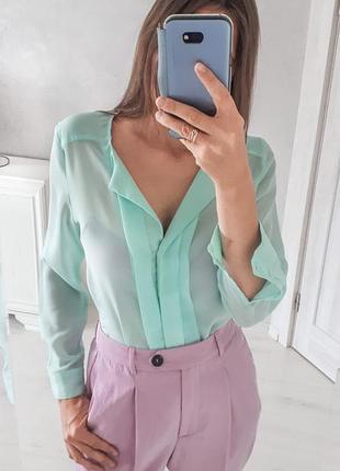 Мятная блуза ментоловая фисташковая шифоновая блузка полупрозрачная блуза цвета тиффви