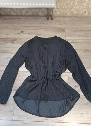 Топ блузка кофта майка рубашка сіра в крапку з рукавом шовк