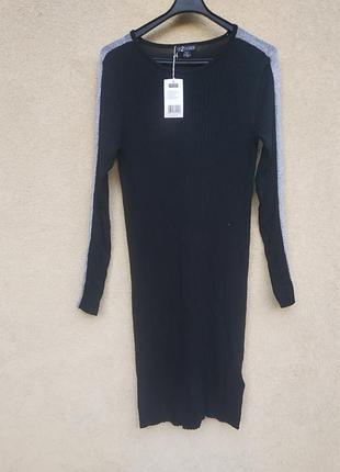 Женское черное платье в рубчик трикотажное платье