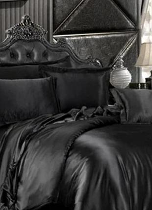 Атласна постільна білизна 1.5 спальна чорний