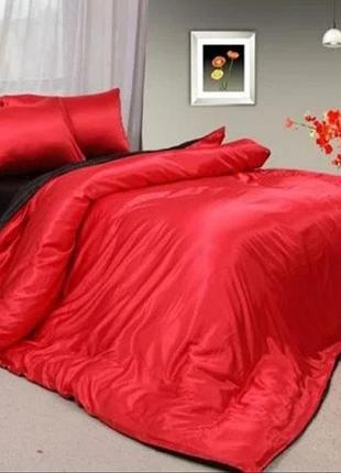 Євро комплект постільної білизни з атласу червоний із чорним