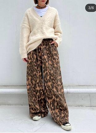 Мега круті стильні довгі широкі повномірні штани палаццо натуральний бавовна 100% принт лео леопард