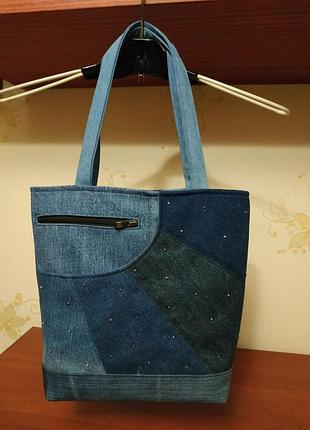 Джинсова оригінальна "сонячна" зручна сумка через плече на змійці (блискавці).