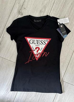 Футболка жіноча “guess”, трикотаж, xs, чорного кольору