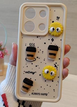Чохол для xiaomi redmi note 13 4g силіконовий з 3-d наклейками tpu toys case (біла кава)