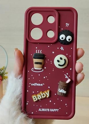 Чохол для xiaomi redmi note 13 4g силіконовий з 3-d наклейками tpu toys case (бордо)