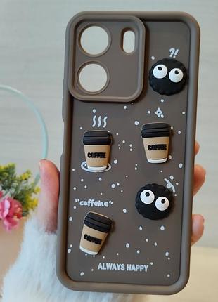 Чохол для poco c65 силіконовий з 3-d наклейками tpu toys case (коричневый)