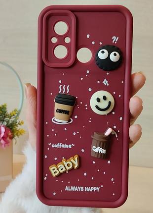 Чохол для xiaomi redmi 12c силіконовий з 3-d наклейками tpu toys case (бордо)