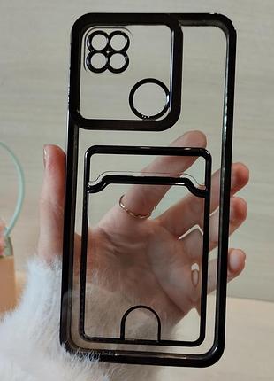 Чехол для Iphone se 2 силиконовый прозрачный с серой рамкой и карманом под карточки luxury