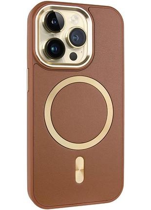 Шкіряний чохол snapcase with magsafe для apple iPhone 14 pro max рожевий (6.7") brown