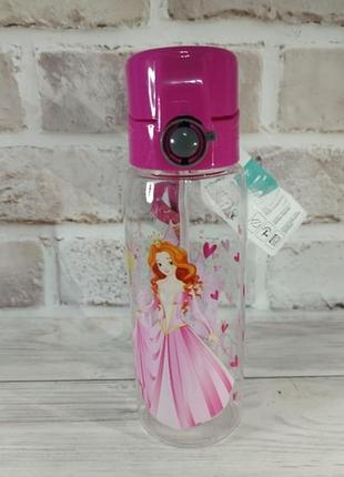 Бутылка для воды детская ts kitchen princess с трубочкой 500 мл розовая