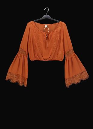 Шифоновая укороченная блузка "zebra" с кружевом. размер m.