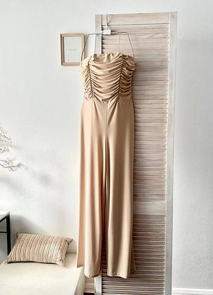 Комбінезон тілесного кольору штани палаццо boohoo