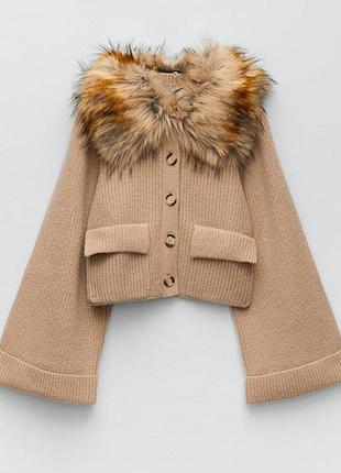 Бомбезный кардиган с искусственным мехом zara,p. s