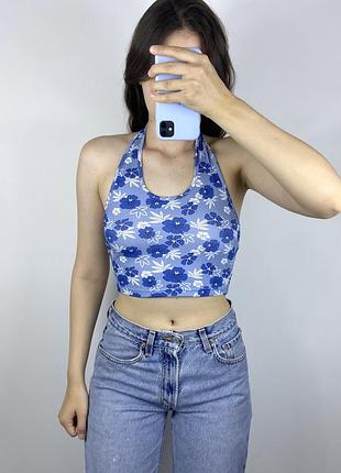 Трендовий топ за шию з напіввідкритою спинкою у квіточку