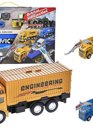 Трейлер-паркінг tn-1285a з металевими машинками(6 шт) батарейка, музика, світло 2 кольори кор.46*11*