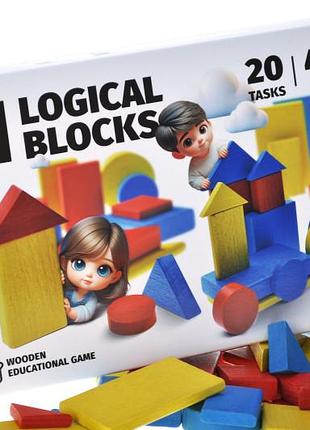 Дерев'яна розвиваюча гра "логічні блоки дьєнеша" нуш 48 елементів р. 28*20*7см qbee