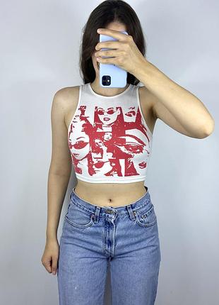 Топ майка у стилі y2k з червоним принтом обличчя