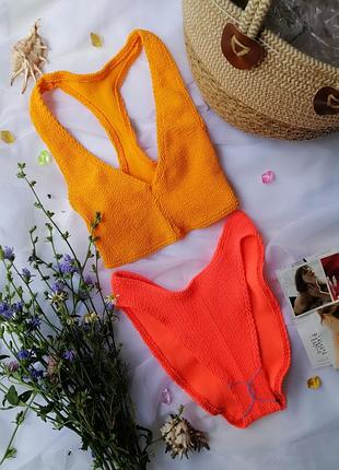 Раздельный вязаный оранжевый купальник резинка asos design fuller bust