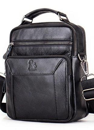 Мужская сумка через плечо натуральная кожа барсетка мужская кожаная сумка для документов планшет черная