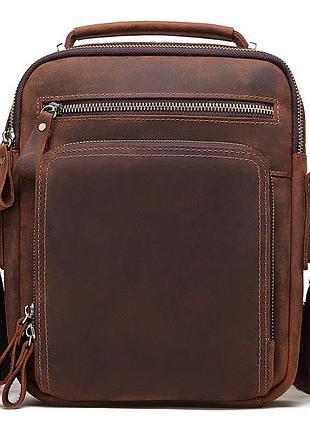 Мужская сумка через плечо натуральная кожа барсетка мужская кожаная сумка для документов планшет коричневая