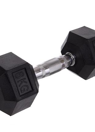 Гантель суцільна шестигранна гексагональна гумова zelart sc-8013-8 1 шт. 8 кг чорний