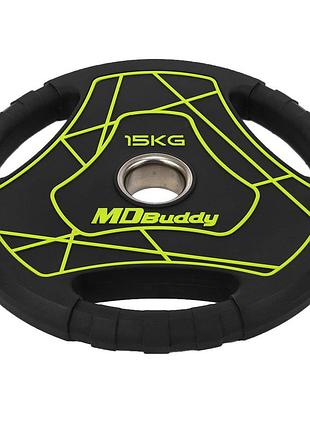 Блины диски полиуретановые с тройным хватом и металлической втулкой md buddy ta-9647-15 51мм 15кг черный